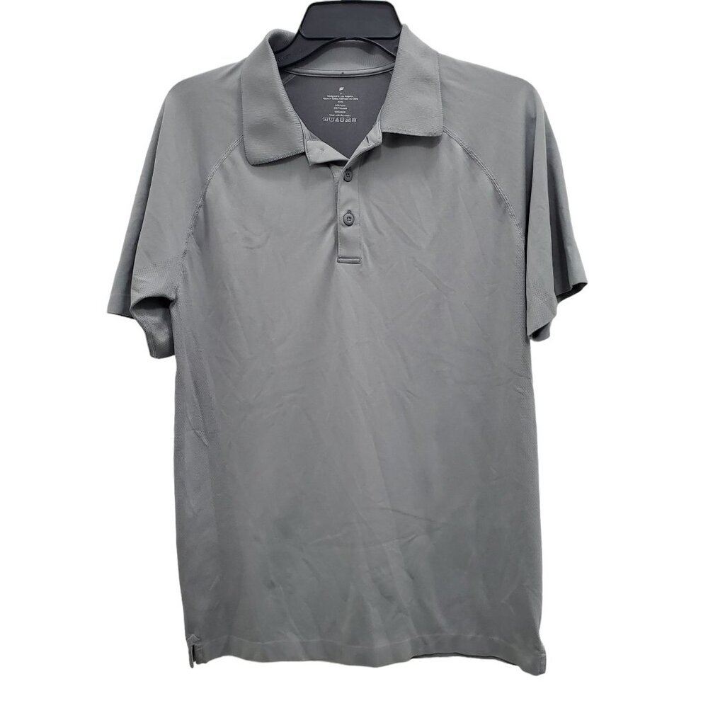 Fabletics The Training Day Polo Men's Gray 4-Way Stretch SS‎ Athleisure Top Sz M
